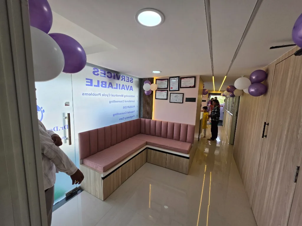 Comfortable Patient Waiting Lounge and Certifications Wall at Dr. Deepika Lalwani's Clinic