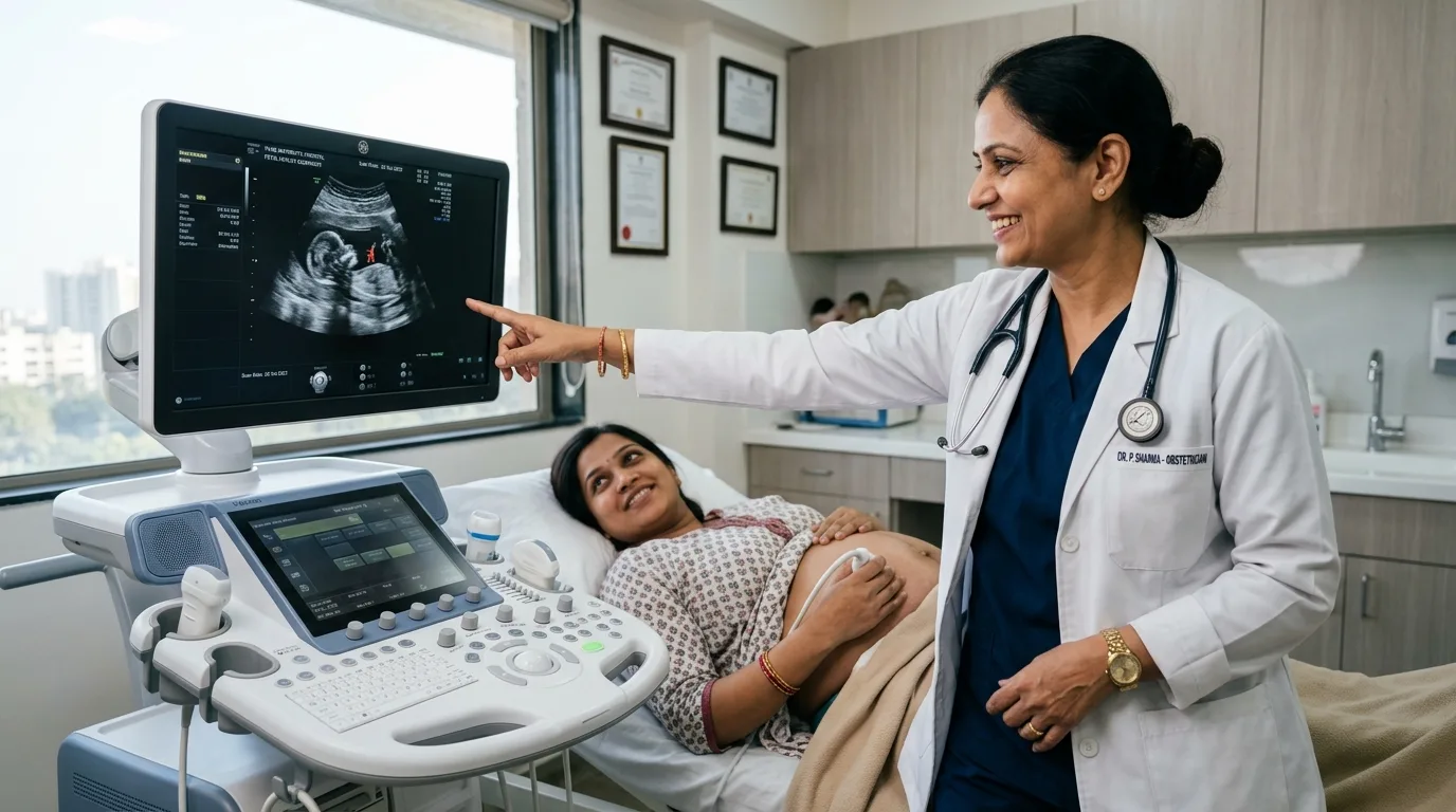 Dr. Deepika Lalwani Providing High-Risk Pregnancy Fetal Ultrasound Monitoring to Expectant Mother